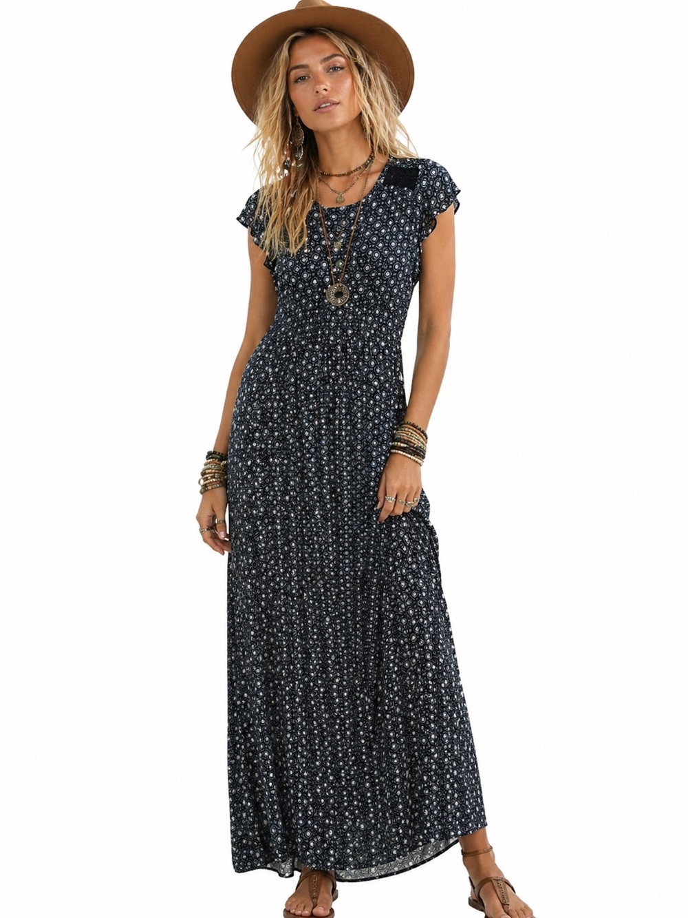 Loveappella Boho Blue Patterned Women's Maxi Dress
